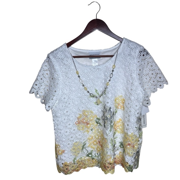 Alfred Dunner Charleston Short Sleeve Floral Lace Necklace Top Sze PM NWT - Picture 4 of 14